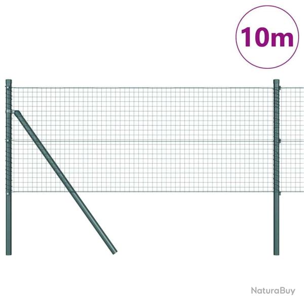 Cl�ture en Fil Soud� avec 7 Poteaux Verte 0.6x10 m Acier