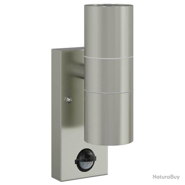 Appliques Murales Ext�rieures avec Capteur 2 pcs Argent Acier Inoxydable IP44