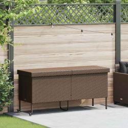 Bo&icirc;te rangement jardin roues marron 160x55x75 cm r&eacute;sine tress&eacute;e