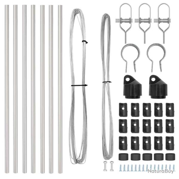 Set de poteaux de cl�ture 7 pcs Argent �32mm 80 cm