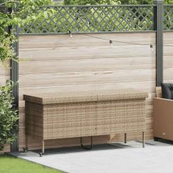 Bo&icirc;te rangement jardin roues beige 160x55x75 cm r&eacute;sine tress&eacute;e
