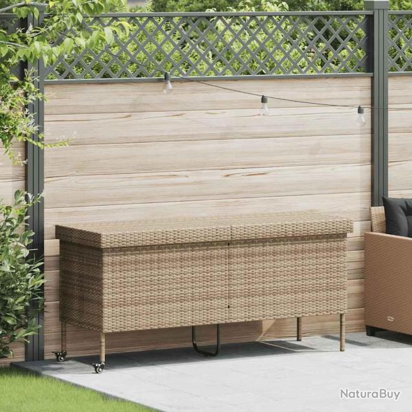 Bo�te rangement jardin roues beige 160x55x75 cm r�sine tress�e