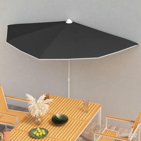 Demi-parasol de jardin avec m�t 180x90 cm noir