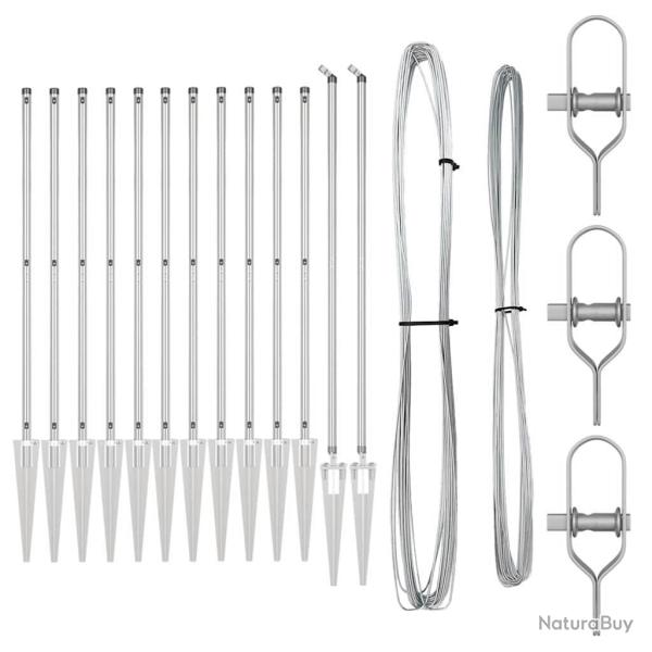 Poteaux de cl�ture 13 pcs Argent �32mm 160 cm Acier galvanis�