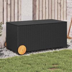 Bo&icirc;te de rangement de jardin et roues noir 190L r&eacute;sine tress&eacute;e