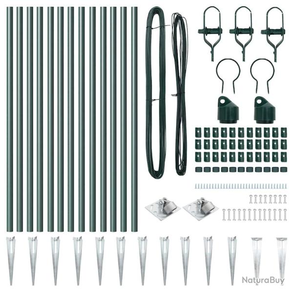 Set de poteaux de cl�ture 13 pcs Vert �32mm 160 cm M�tal