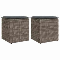 Tabourets jardin coussins lot de 2 gris 40x40x43 cm poly rotin