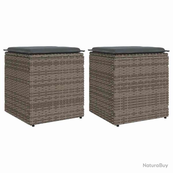 Tabourets jardin coussins lot de 2 gris 40x40x43 cm poly rotin