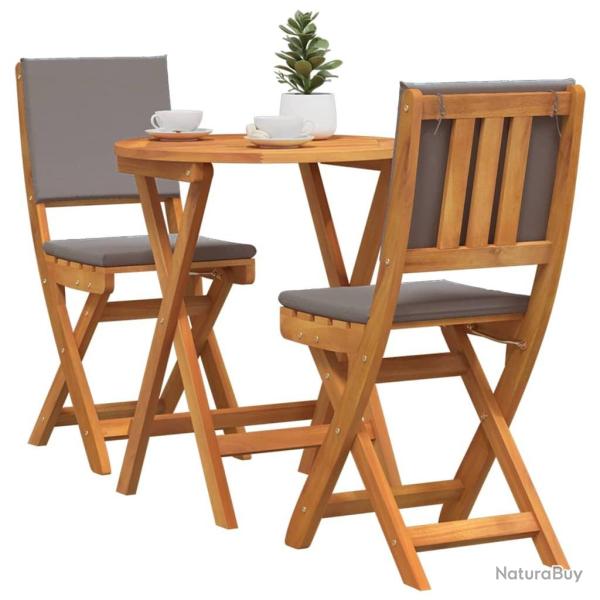 Ensemble Bistro Pliable 3 pi�ces avec Coussins en Bois Massif d'Acacia