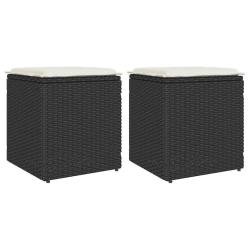 Tabourets jardin coussins 2 pcs noir 40x40x43 cm r&eacute;sine tress&eacute;e