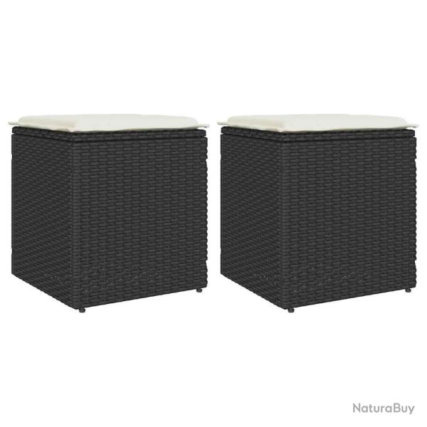 Tabourets jardin coussins 2 pcs noir 40x40x43 cm r�sine tress�e