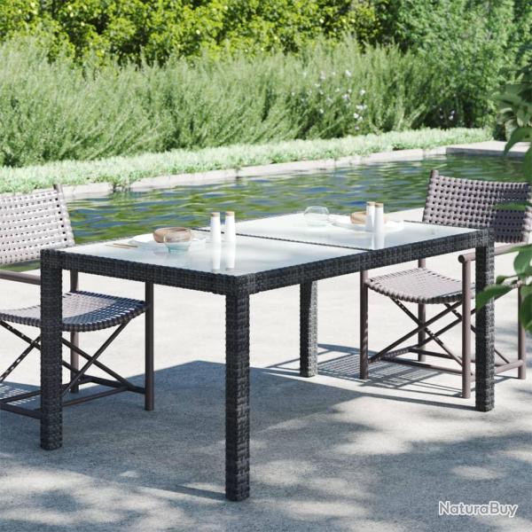 Table de jardin 150x90x75cm Verre tremp� et r�sine tress�e Noir