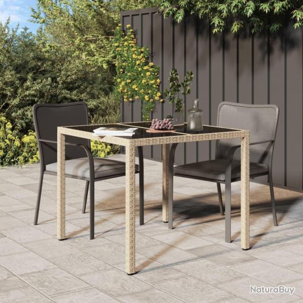 Table de jardin 90x90x75cm Verre tremp� et r�sine tress�e Beige