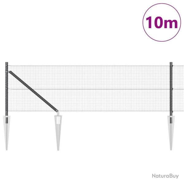 Cl�ture en Fil Soud� avec 7 Piquets Gris 0.6x10 m Acier