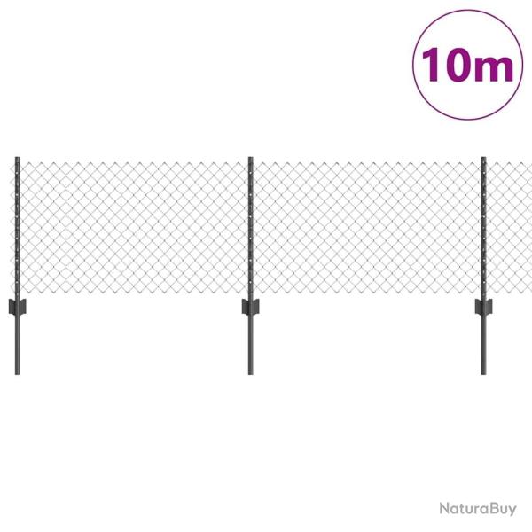 Cl�ture en Fil de Fer avec 10 Piquets Gris 0.6x10 m Acier
