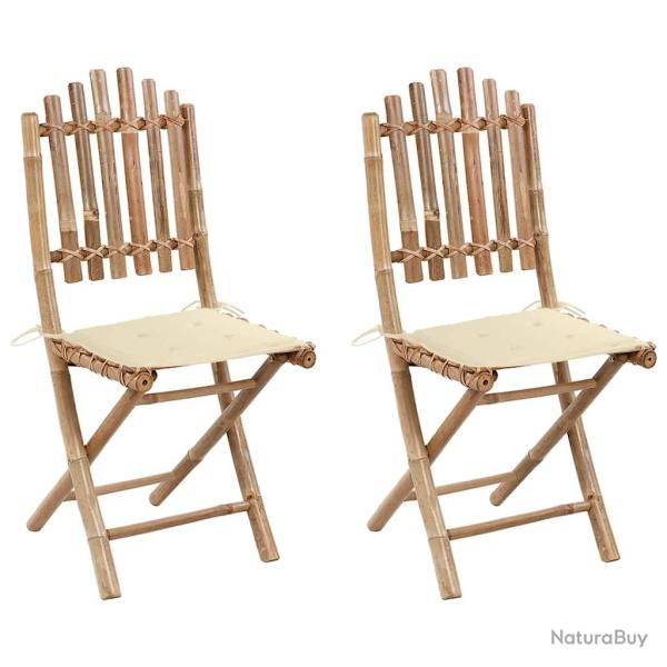 Chaises pliables de jardin lot de 2 avec coussins Bambou