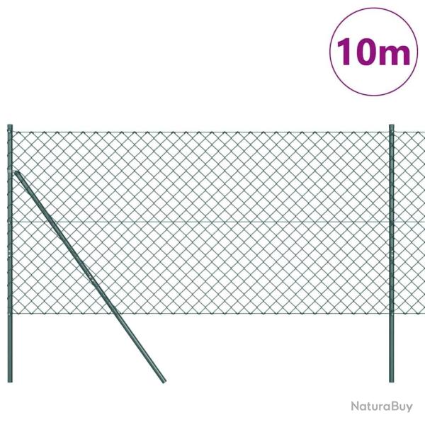 Jeu de Poteaux de Cl�ture Vert 1.4 x 10 m Acier galvanis�