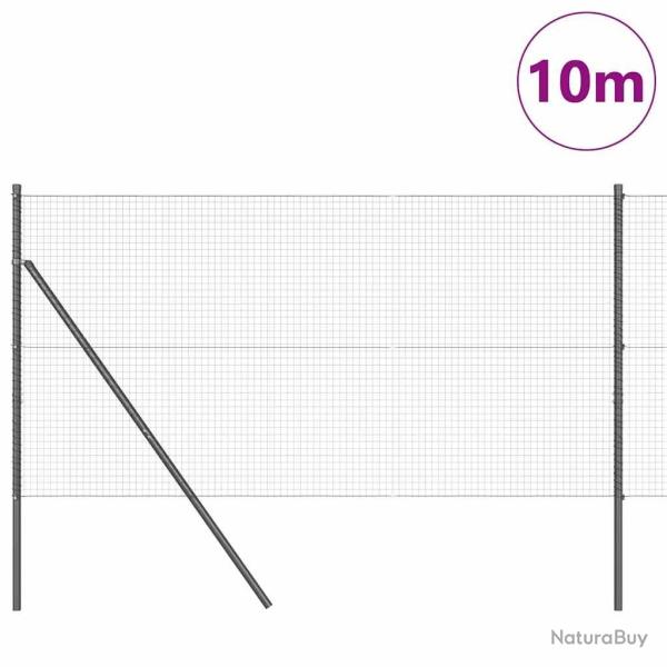 Cl�ture en Fil Soud� Avec 7 Poteaux Gris 1.4x10 m Acier