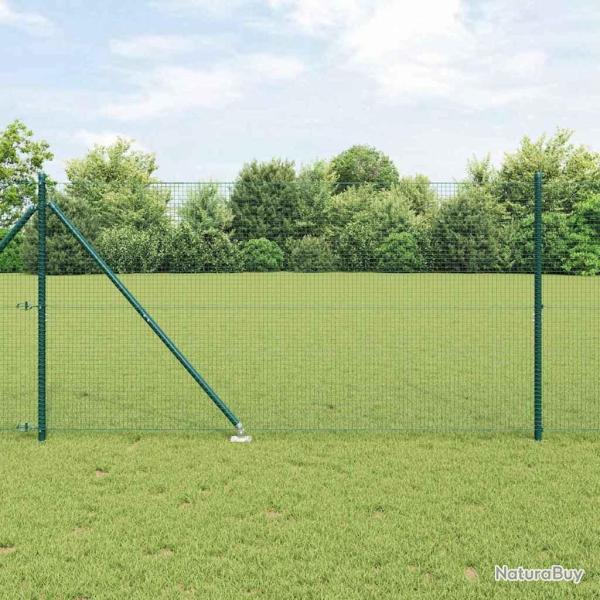 Cl�ture en fil soud� avec 7 poteaux � piquets Vert 1.2x10 m Acier