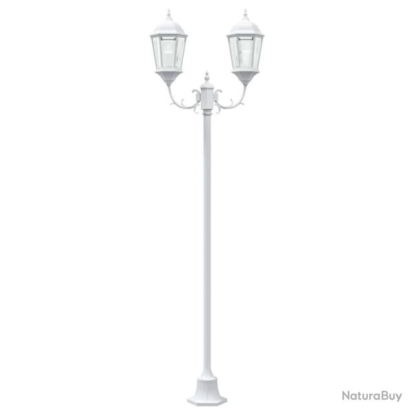 Lampadaire de jardin 2 lampes E27 blanc 220 cm en aluminium