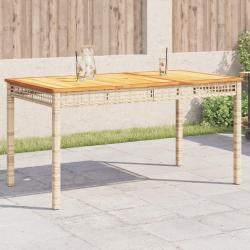 Table de jardin beige 140x80x75 cm r&eacute;sine tress&eacute;e et acacia