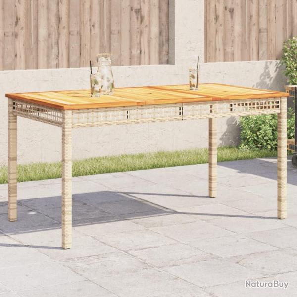 Table de jardin beige 140x80x75 cm r�sine tress�e et acacia
