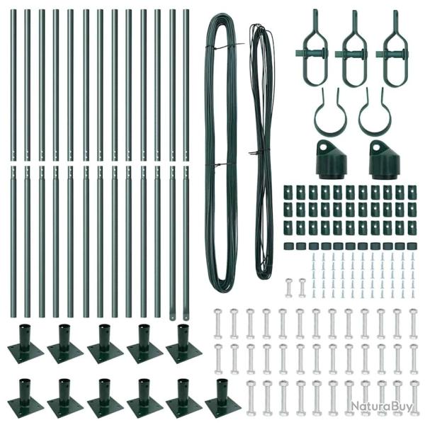 Ensemble poteaux de cl�ture avec plaques de base 13 pcs Vert