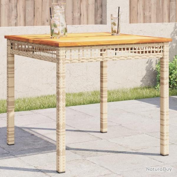 Table de jardin beige 80x80x75 cm r�sine tress�e et bois acacia