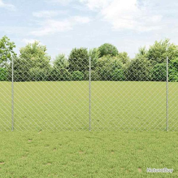 Cl�ture en maillon de cha�ne avec 20 poteaux U Argent 1,2x10 m Acier