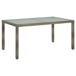 Table de jardin 150x90x75 cm Verre tremp&eacute; et poly rotin Gris