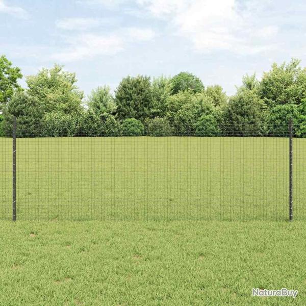 Cl�ture en fil soud� avec 11 Poteaux en U Gris 0,8x25 m Acier