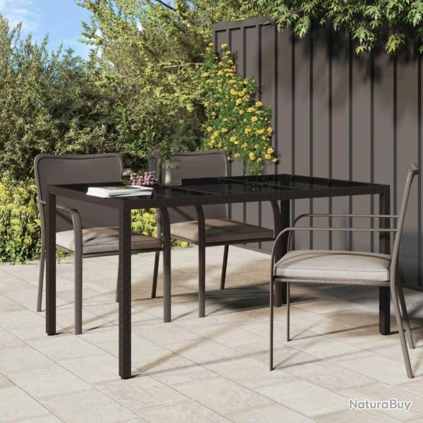 Table de jardin 150x90x75 cm Verre tremp�/r�sine tress�e Marron