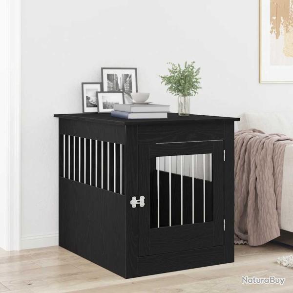 Meuble pour cage  chien en chne noir 80 x 64,5 x 71 cm en bois d'ingnierie