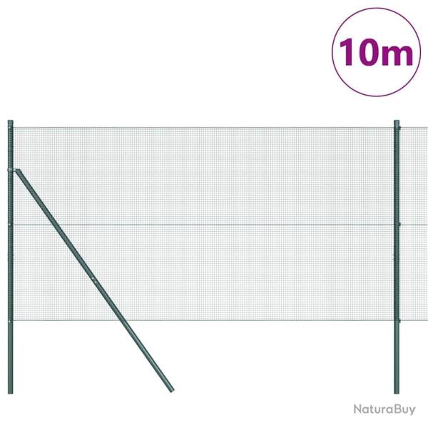 Grillage en fil soud� avec 7 poteaux verts 1.2x10 m en acier