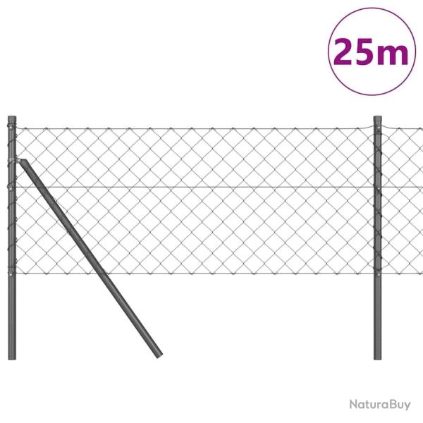 Jeu de Poteaux de Cl�ture Gris 0.8 x 25 m Acier galvanis�