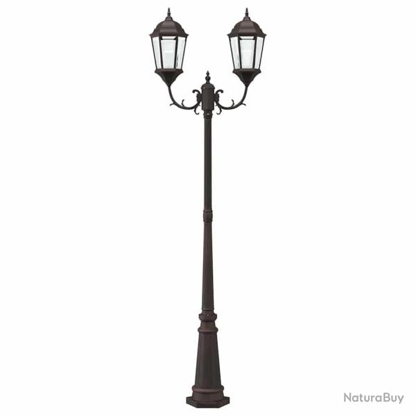 Lampadaire de jardin 2 lampes E27 Bronze 235 cm Aluminium