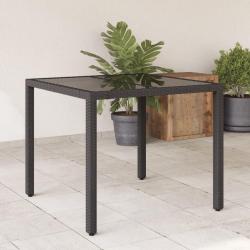 Table de jardin dessus en verre Noir 90x90x75 cm R&eacute;sine tress&eacute;e