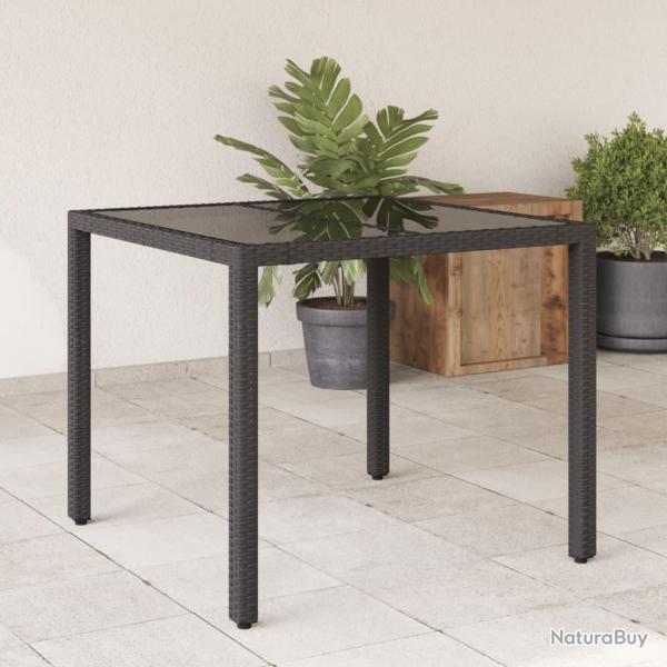 Table de jardin dessus en verre Noir 90x90x75 cm R�sine tress�e