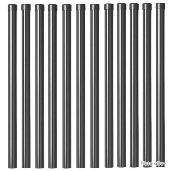 Poteaux de cl�ture 12 pcs Gris 60 cm Acier peint par poudre