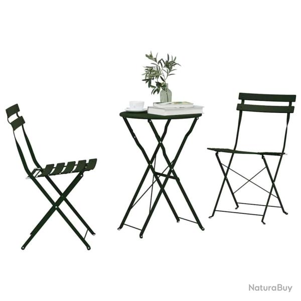 Set de Bistro Pliable 3 Pi�ces Vert Fonc� en Acier