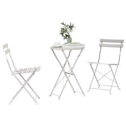 Set de bistro pliable 3 pi&egrave;ces beige en acier