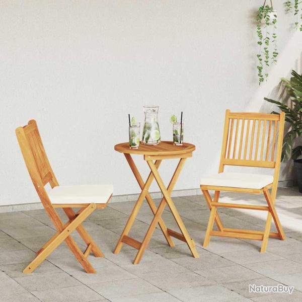 Chaises de jardin pliantes avec coussin blanc 2pcs en bois d'acacia solide
