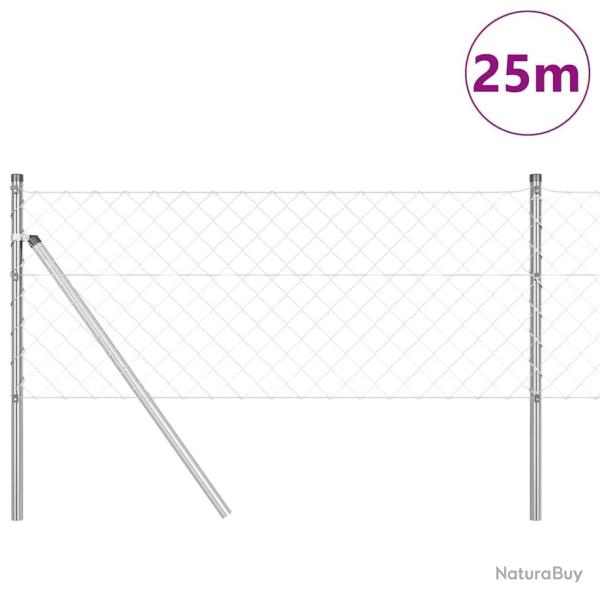 Jeu de Poteaux de Cl�ture Argent 0.8 x 25 m Acier galvanis�