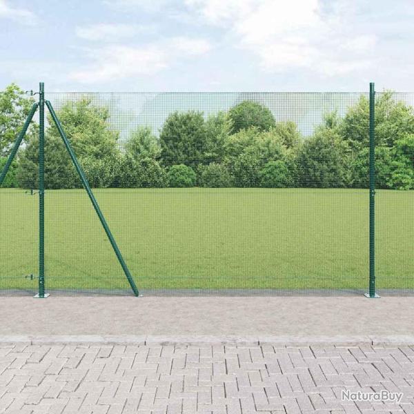 Cl�ture en Fil Soud� avec 13 Poteaux � Bride Verts 1,4 x 25 m Acier