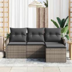 Ensemble de salon de jardin 4 pi&egrave;ces avec coussins en poly rotin gris
