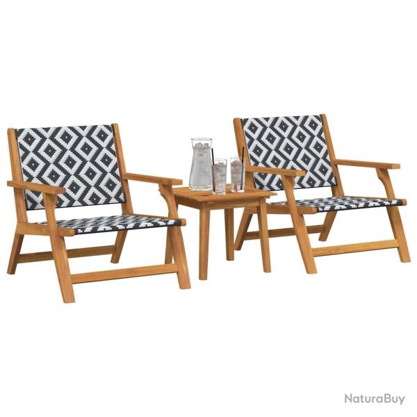 Chaises de jardin avec table 3 pcs Noir et Blanc en acacia massif