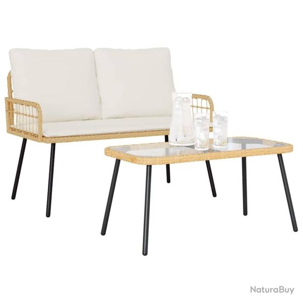Set de Salle � Manger de Jardin 2 Pi�ces avec Coussins en Poly Rattan Naturel