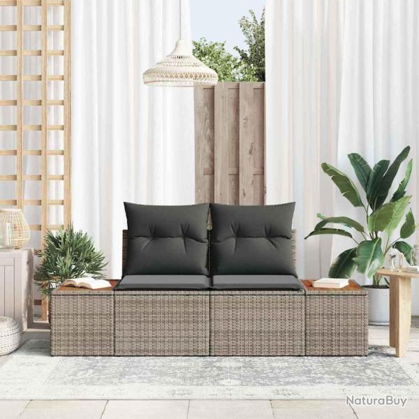 Canap� de jardin 2 places avec rangement et coussins gris en poly rattan