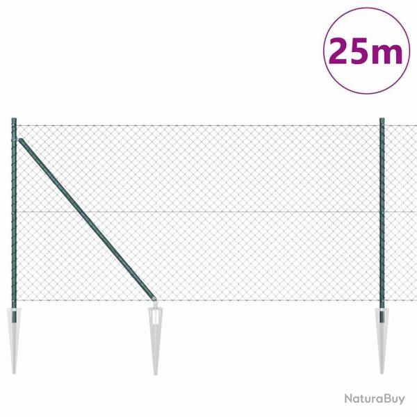 Jeu de Poteaux de Cl�ture Vert 1 x 25 m Acier galvanis�