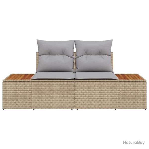 Sofa de jardin 2 places avec rangement et coussins beige en poly rotin